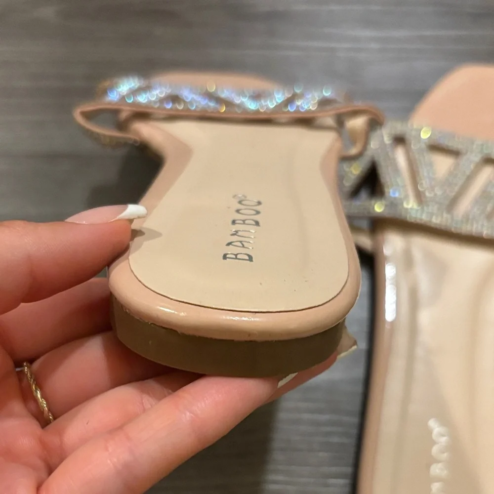 BAMBOO Beige Rhinestone Slide Sandals - Picture 5 of 5